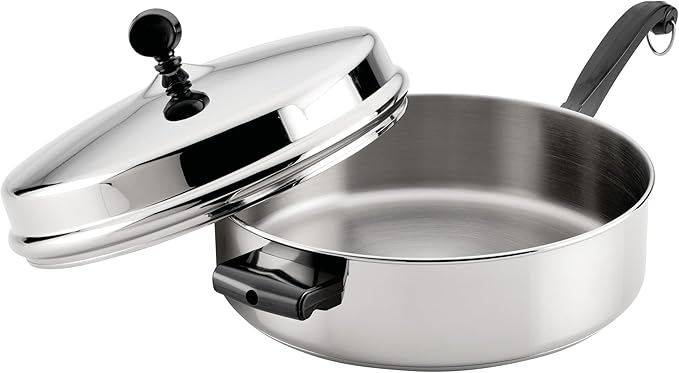 Farberware Classic Series Anniversary Edition Stainless Steel Saut챕 Pan and Lid with Helper Handle, Induction Suitable, 6 Quart Jumbo Cooker, Metal Utensil Safe - Stainless Steel