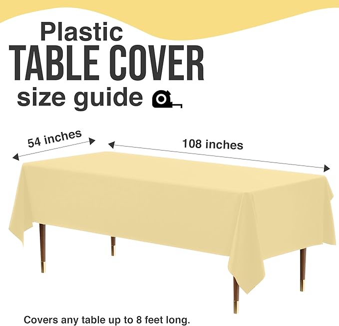 Exquisite 66% Thicker Premium Plastic Table Cloth Rectangle Table Cover 0.5 Mil 24 Pack Light Yellow Table Cloth 54 Inch x 108 Inch Disposable Tablecloth Won't Tear Easily Like Cheap Thin Brands
