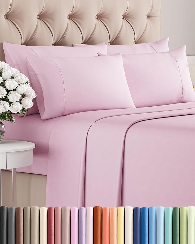 King 6 Piece Sheet Set - Cooling & Breathable Bed Sheets - Hotel Luxury Bed Sheets for Women, Men, Kids & Teens - Bedding with Deep Pockets & Easy Fit - Soft and Wrinkle Free - King Light Pink Sheets