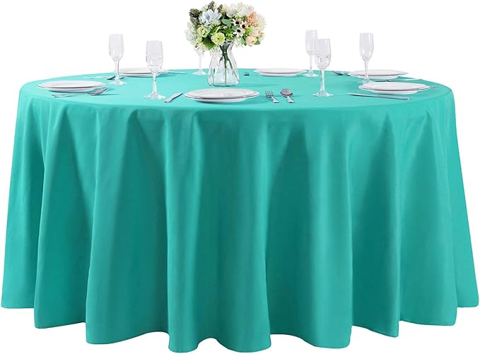 Cupuamon 120 inch Round Tablecloth Washable Polyester Table Cloth Decorative Table Cover for Wedding Party Dining Banquet（120 inch,Turquoise）