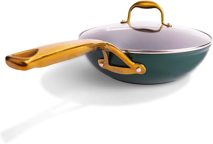 fr철k All-In-One Non-Stick Fry Pan Meets Wok with Lid, 11-Inch, Green & Gold