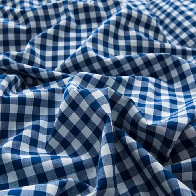 LifeTB Gingham Comforter Set Full 3 Pieces Royal Blue Grid Plaid Comforter Set Soft Fluffy Checkered Pattern Comforter with 2 Pillowcases Farmhouse Gingham Bedding Comforter Full Size for All Season
