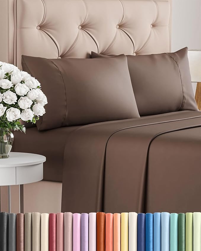 Twin XL 4 Piece Sheet Set - Cooling & Breathable Bed Sheets - Hotel Luxury Bed Sheets for Women, Men, Kids & Teens - Bedding with Deep Pockets & Easy Fit - Soft and Wrinkle Free - Twin XL Brown Sheets