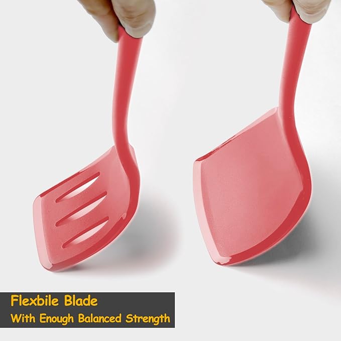 Silicone Spatula Set, 600째F Heat Resistant Silicone Spatula Turner Flipper for Cooking, Non Stick and Non Scratch Kitchen Utensils for Eggs & Pancakes, 4 Pack, Red