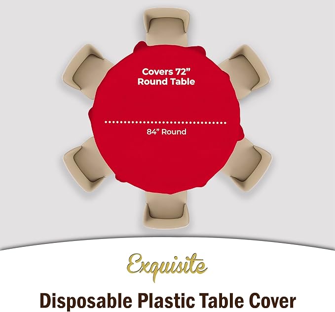 Party Solids Pack Of 6 Premium Plastic Tablecloth 84 Inch Round Plastic Table Cover - Red