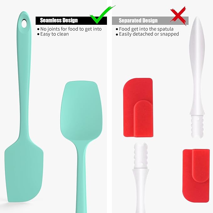 2-Piece Silicone Scraper & Spoon Spatulas: Doosu 600째F Heat Resistant Food Grade BPA Free Rubber Baking Flat Spatula Kitchen Cooking Spoonula for Mixing Scraping Folding Stirring Serving (Aqua Sky)