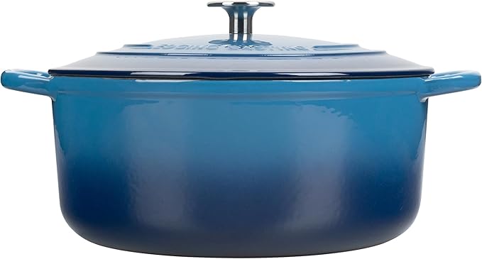 Enameled Cast Iron Dutch Oven Pot with Lid, 7 Quart, Round Dutch Ovens for Bread Baking, Bread Oven, Oven Safe up to 500째F, Lake Blue