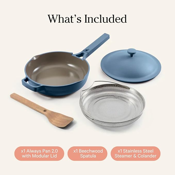 Our Place Always Pan 2.0-10.5??(2.6 Qt) Nonstick, Toxin-Free Ceramic Cookware | Patented 10-in-1 Aluminum Frying & Saut챕 Pan | Safe for Oven, Induction & All Cooktops up to 450째F | Blue Salt