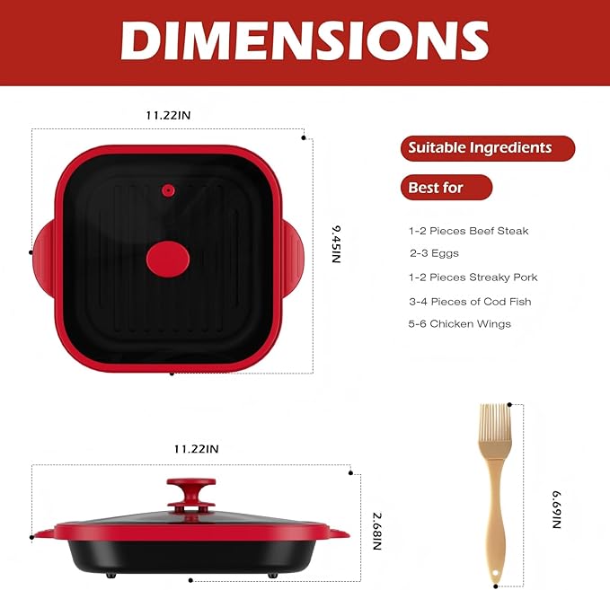 Microwave Grill Pan with Cover - Bacon Cooker, Crisper & Grilled Cheese Maker, Microwave Cookware,Dishwasher Safe for Easy Clean,Stocking Stuffer