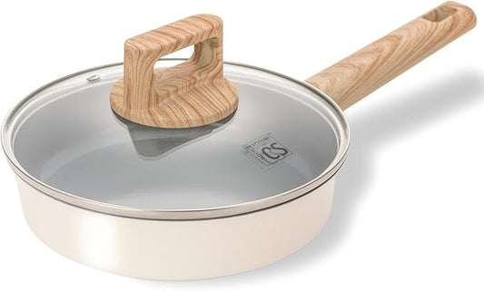 KOCH SYSTEME CS 8 Inch Non Stick Frying Pan, Nonstick Ceramic Frying Pan with Heat-Resistant Handle, Non Toxic Cooking Pan, Induction Compatible Skillet, Dishwasher Safe, Cream White