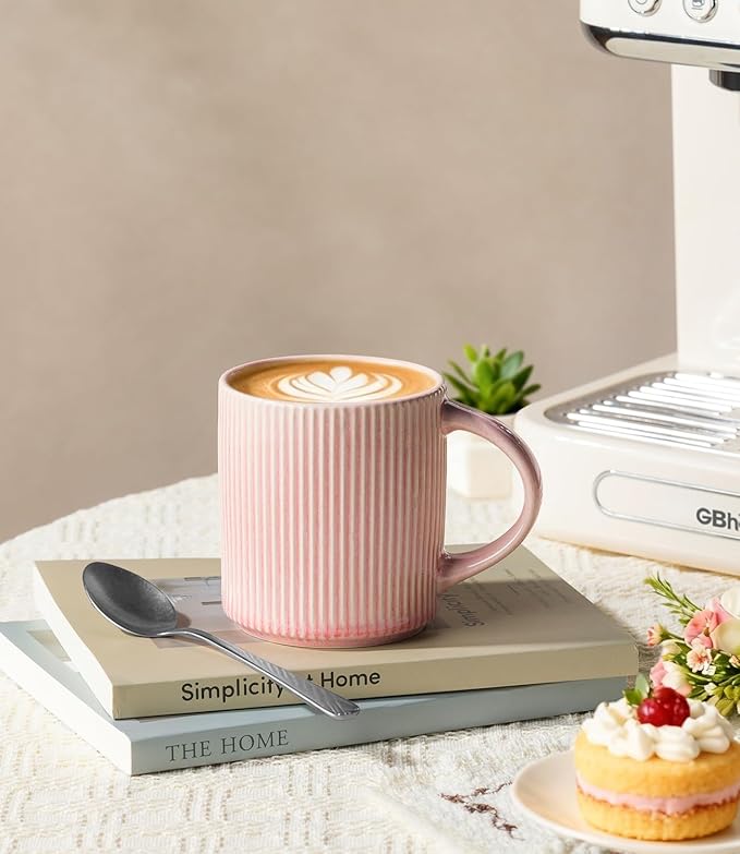 GBhome Coffee Mugs Set for 6, 11oz Coffee Cups with Handle for Man,Woman,Dad,Mom, Stoneware Mugs Sets for Coffee, Latte,Tea, Hot Cocoa, Milk, Dishwasher&Microwave Safe,Pink