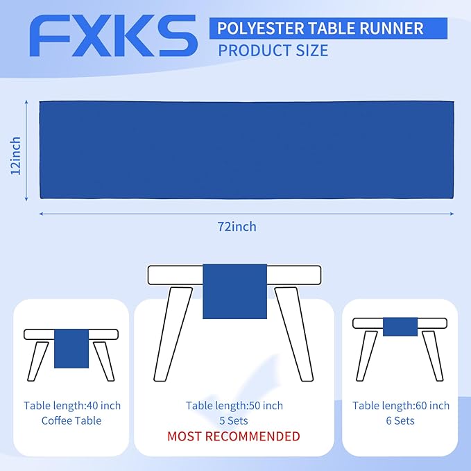 12 Pack Royal Blue Table Runner, 6FT Polyester Table Runners,12x72 inch Rustic Farmhouse Table Runner, Washable and Reusable Table Runners for Wedding Birthday Parties Banquet Table Decorations