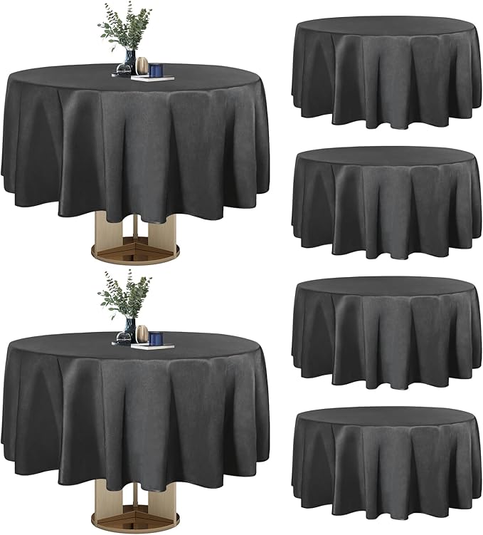Easy-Going 6 Pack Black Tablecloths 70 Inch-Round for 5 Ft Round Table, Washable Polyester Waterproof Stain Resistant Table Cloth, Decorative Table Cover for Kitchen, Dining Tables, Events