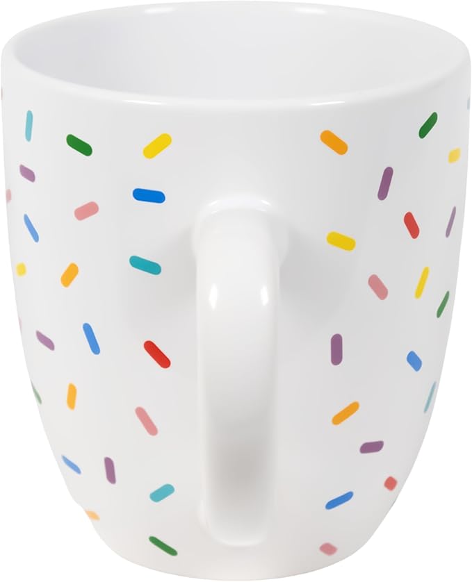 White Cute Coffee Mug with Rainbow Sprinkles | Birthday Cake Coffee Cup Gift | Large White Ceramic Cup | Ice cream and Dunkin Donuts Coffee Mugs