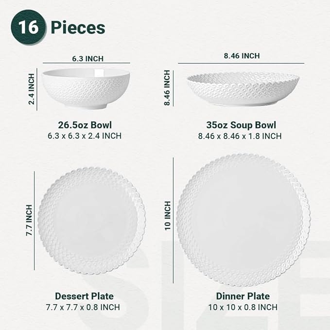 DINNERWARE NOT ONLY FOR DINNER 16 Piece Dinnerware Sets with Dishes, Bowls and Plates, Porcelain Dinner Set for 4, White, Glossy, Round, All Occasions