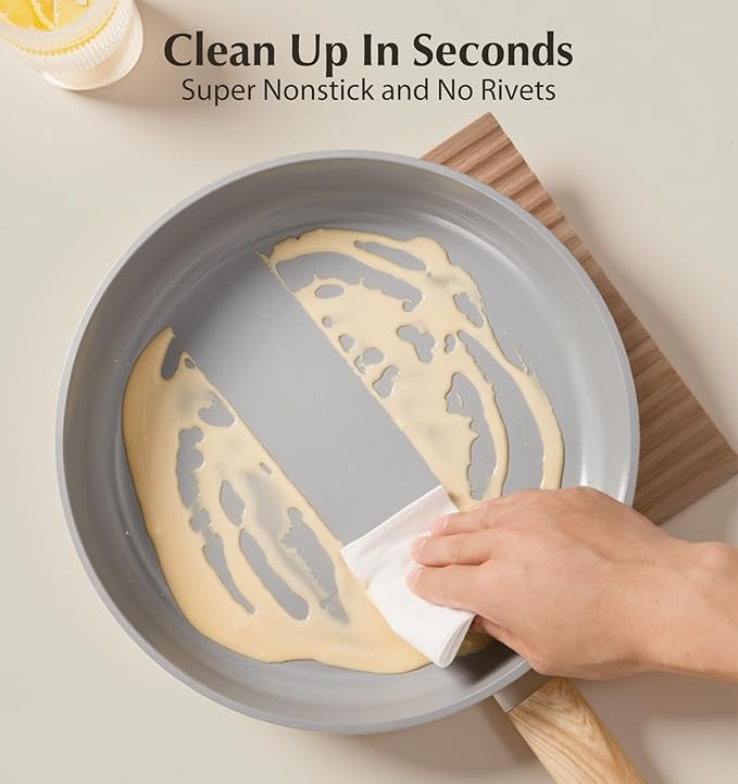 KOCH SYSTEME CS 8 Inch Non Stick Frying Pan, Nonstick Ceramic Frying Pan with Heat-Resistant Handle, Non Toxic Cooking Pan, Induction Compatible Skillet, Dishwasher Safe, Cream White