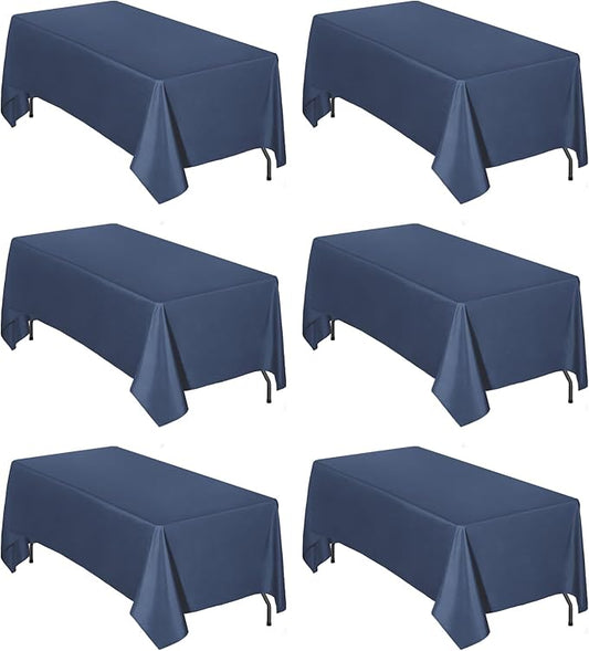 Easy-Going 6 Pack Navy Tablecloths 60x102 Inch for 6 Ft Rectangle Table, Washable Polyester Waterproof Stain Resistant Table Cloth, Decorative Table Cover for Kitchen, Dining Tables, Events