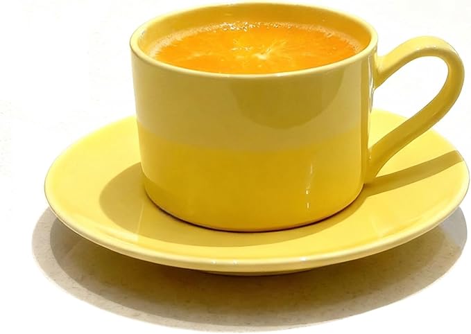 Porcelain 8oz Cappuccino Cup with Saucer - Ceramic Coffee Mug Perfect For Cappuccino Espresso Latte&Tea - New Bone China Cup for Great Gift,Yellow