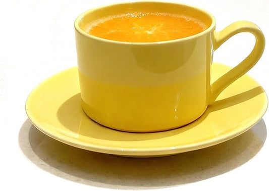 Porcelain 8oz Cappuccino Cup with Saucer - Ceramic Coffee Mug Perfect For Cappuccino Espresso Latte&Tea - New Bone China Cup for Great Gift,Yellow