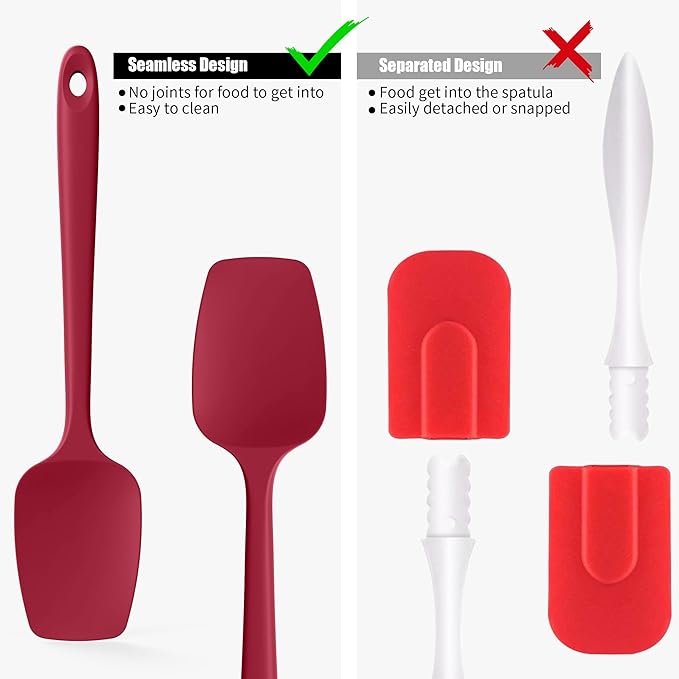 Heat Resistant Silicone Spoon Spatula, Doosu 600째F High Temp Flexible Cooking Spoons Kitchen Rubber Spoonula Scratch-Proof for Mixing Stirring Scraping Serving Non-Stick Cookware (11.4in, Red)