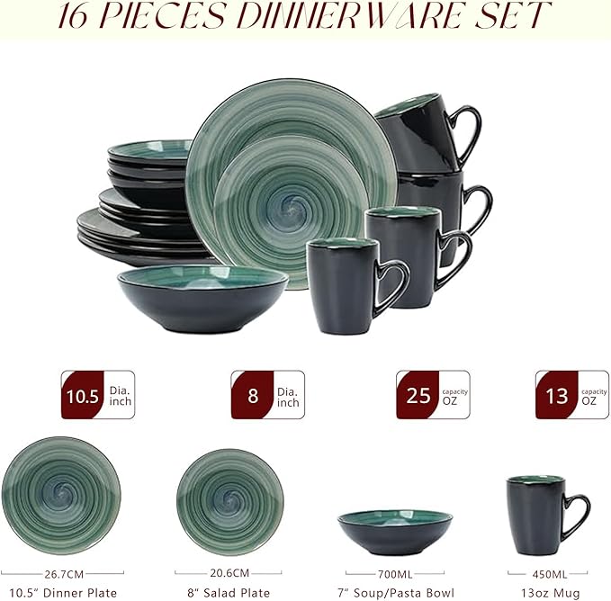 Stoneware Sonoma 16pc Dinnerware Set, Black + Speckled Spin Wash Blue