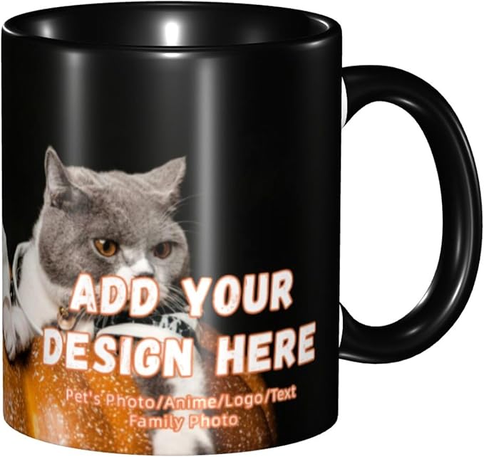 Customizable Mugs and Coffee Cups with Various Creative Designs Customize Your Photos Images Texts Partial or Full-Size Printing (Full-Width, Black)