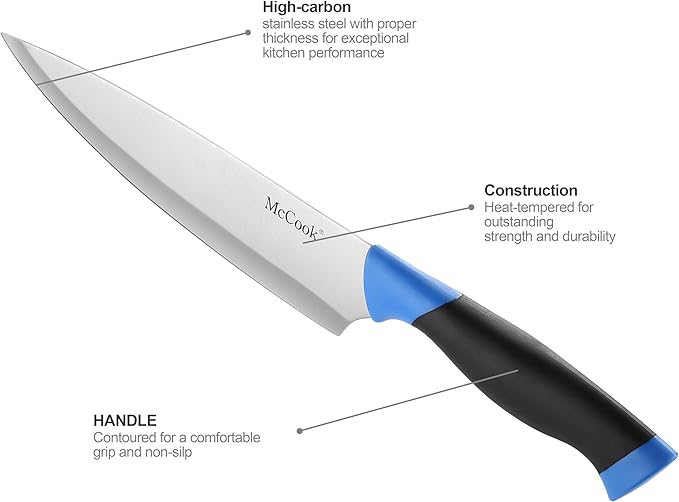 McCook짰 Knife Sets, German Stainless Steel Kitchen Knife Block Sets with Built-in Sharpener
