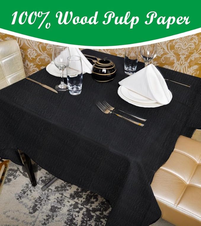 [6 Pack] Black Square Tablecloths 54x54 Inch, Disposable Paper Table Cloth for Square and Round Tables, Waterproof 3-Ply Paper & Platic Table Cover for Parties Halloween Banquet Dinner