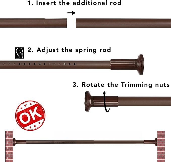 Tension Shower Curtain, Spring Shower Tension Curtain Rod, Closet Rod, for Windows or Shower, Rust Resistant Easy to Install, Umimile (Brown, 51-145??