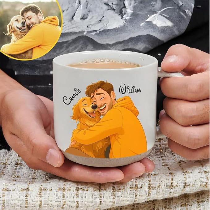 Custom Valentine Pottery Mug with Animated Photo, Personalized Couple Coffee Cups with Animated Effects, Custom Valentine Gifts for Boyfriend Girlfriend, Personalized Gifts for Couple