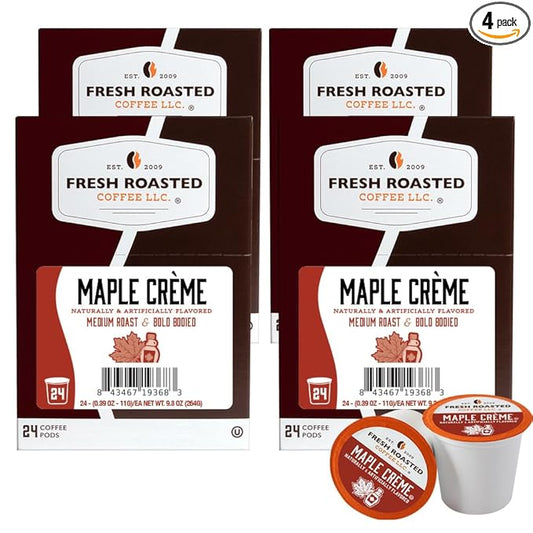Fresh Roasted Coffee, Maple Cr챔me, Flavored Coffee Pods, 96 Count