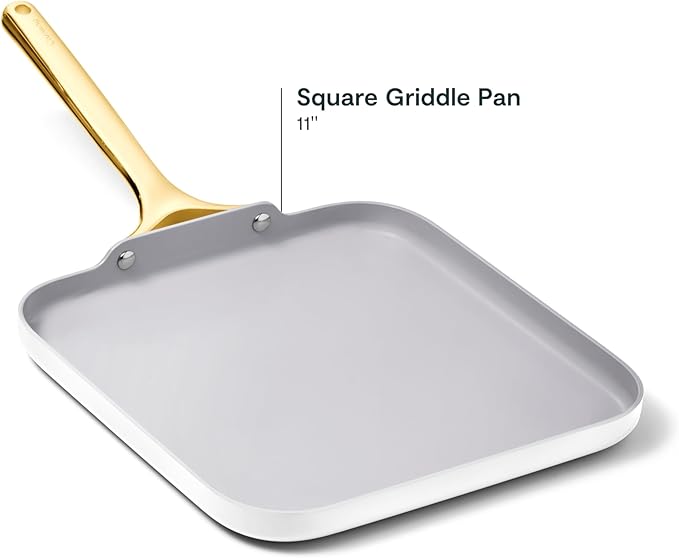 Caraway Square Griddle Pan - 11??Square Pan - Non-Stick Ceramic Coated - Non Toxic, PTFE & PFOA Free - Oven Safe & Compatible with All Stovetops - White