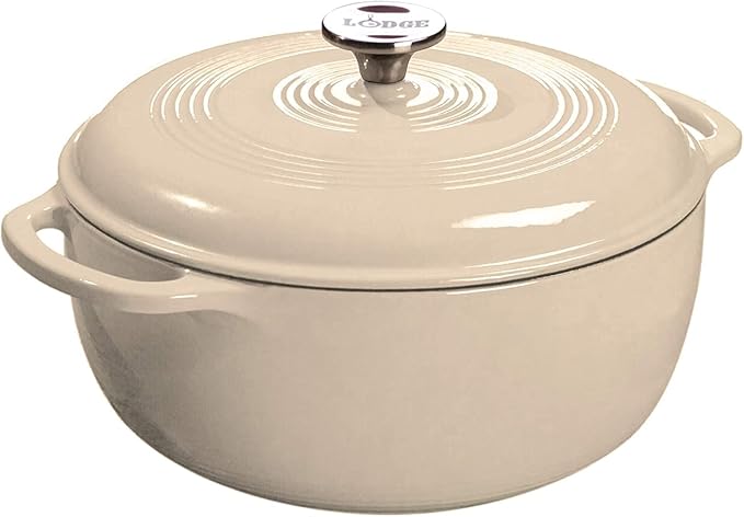 Lodge 3 Quart Enameled Cast Iron Dutch Oven with Lid ??Dual Handles ??Oven Safe up to 500째 F or on Stovetop - Use to Marinate, Cook, Bake, Refrigerate and Serve ??Sandalwood