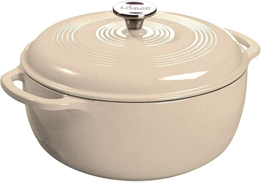 Lodge 3 Quart Enameled Cast Iron Dutch Oven with Lid ??Dual Handles ??Oven Safe up to 500째 F or on Stovetop - Use to Marinate, Cook, Bake, Refrigerate and Serve ??Sandalwood