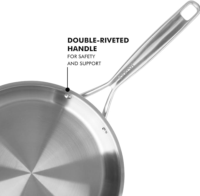 Babish 12-Inch Tri-Ply Stainless Steel Frying Pan with Lid ??Professional Grade Skillet for Searing, Saut챕ing & Even Heat Cooking