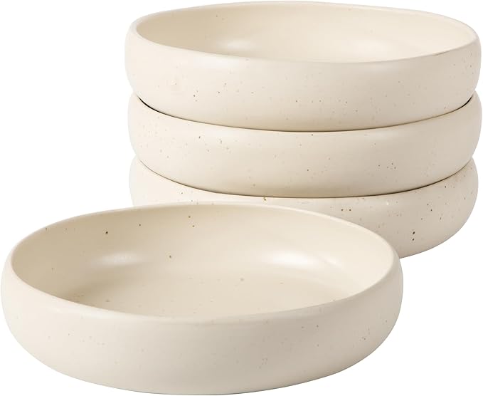 Bloomhouse - Two Time Oprah's Favorite Things Winner - Corsica Clay 4-Piece Meal and Pasta Bowl Set ??Sea Salt White Stoneware for Dinner, Serving & Everyday Use