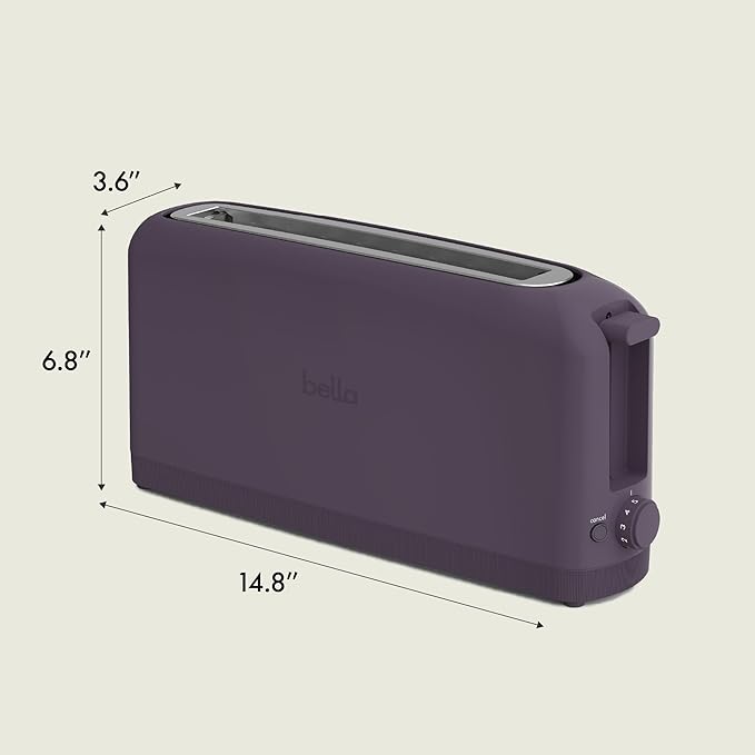 bella 2 Slice Slim Toaster, Fits-anywhere??Kitchenware, 6 Setting Shade Control with Reheat & Cancel Buttons, Fits sourdough, 10??Long Slot, Anti Jam & Auto Shutoff, 900 Watt, Plum