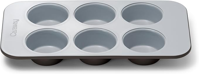 Caraway Nonstick Ceramic 6 Cup Muffin Pan ??Non-Toxic, PTFE & PFOA Free ??Oven Safe ??Aluminized Steel Core ??Small Muffin Pan for Baking Cupcakes, Muffins & More - Black