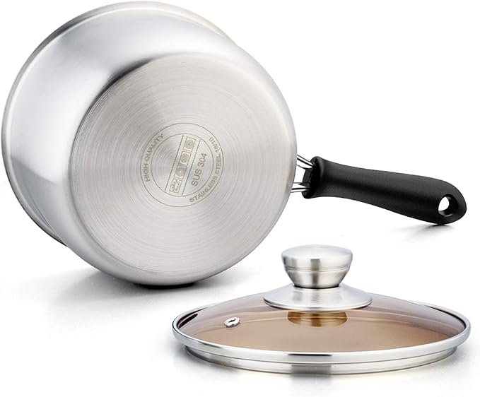 P&P CHEF 3 Quart Saucepan Small Pot, Stainless Steel Saucepan with Lid, Small Sauce Pan for Home Kitchen Restaurant Cooking, Visible Glass lid & Bakelite Heat-Proof Handles,Dishwasher Safe, 1 Pc