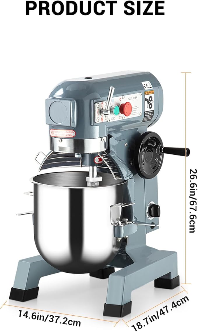 15Qt Commercial Stand Mixer, 600W Heavy-Duty Stainless Steel Stand Mixer with Timer, 3 Speeds & Attachments for Bakeries, Restaurants, Pizzerias