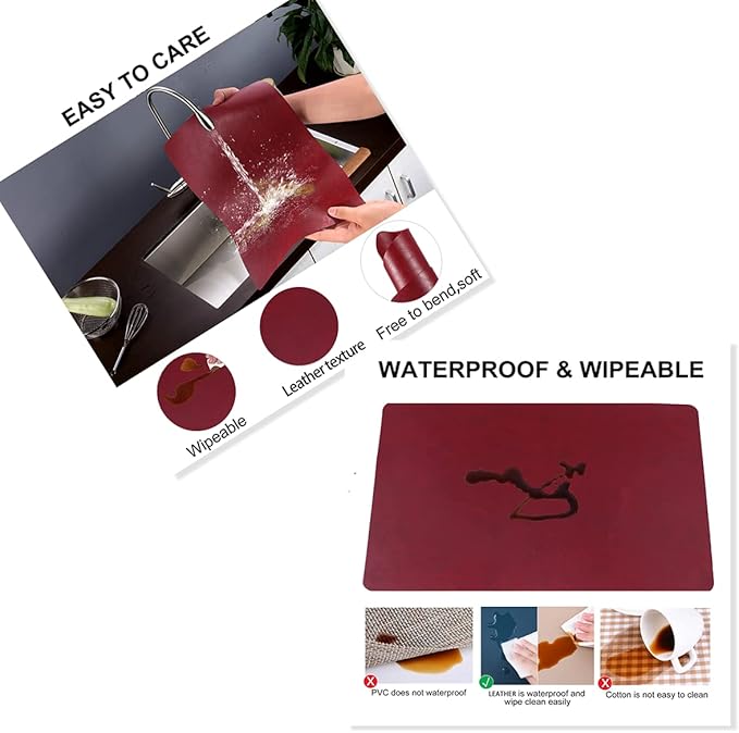 Placemats for Dining Table Set of 6,Design-Classic Faux Leather Eco-Friendly Place Mats,Waterproof&Oilproof Table Mats,Washable&Wipeable,Heat-Resistant,Non-Slip for Kitchen Table Decor(Red,6)