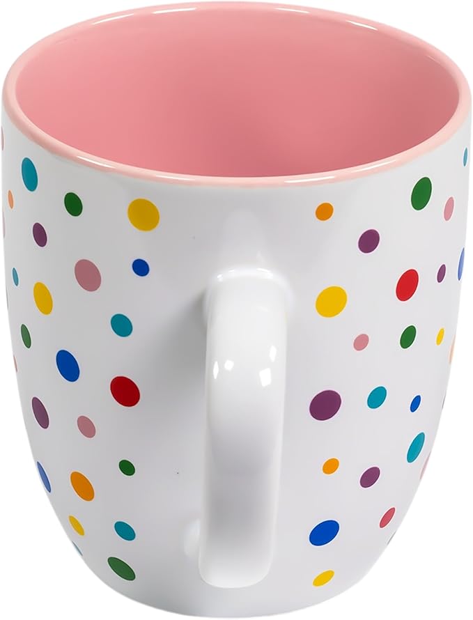 Cherry Blossom Pink Cute Mug with Confetti Rainbow Sprinkles | Birthday Cake Coffee Cup Gift | Large Ice cream Cup | Dunkin Donuts Coffee Mugs With Fun Polka Dot Pattern