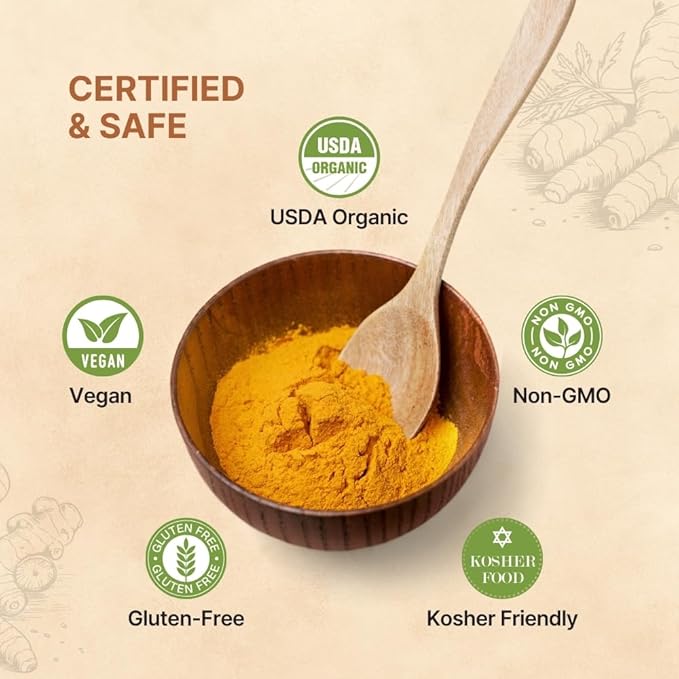 Organic Turmeric Powder 17.60 oz ??Turmeric Powder Organic for Cooking, Drinks & Skin ??USDA Certified, Ground Turmeric Spice, Gluten Free ??The Holly Tree