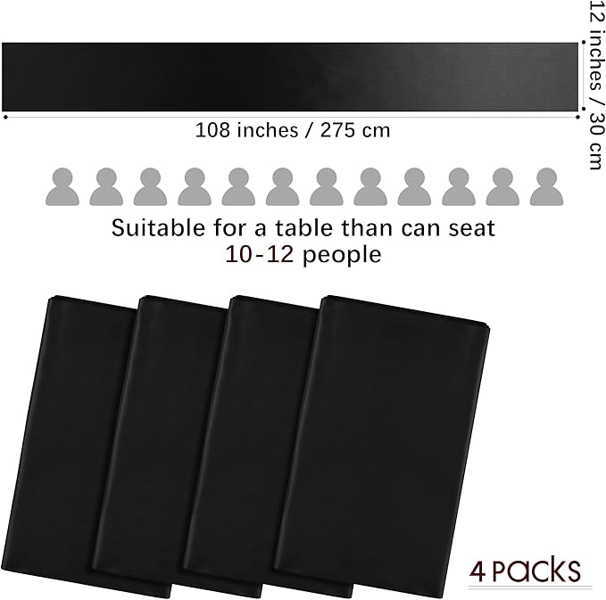 Aneco 4 Pack Satin Table Runner 12 x 108Inch Long Bright Silk and Smooth Fabric Party Table Runner for Wedding Banquet Party Decoration-Black
