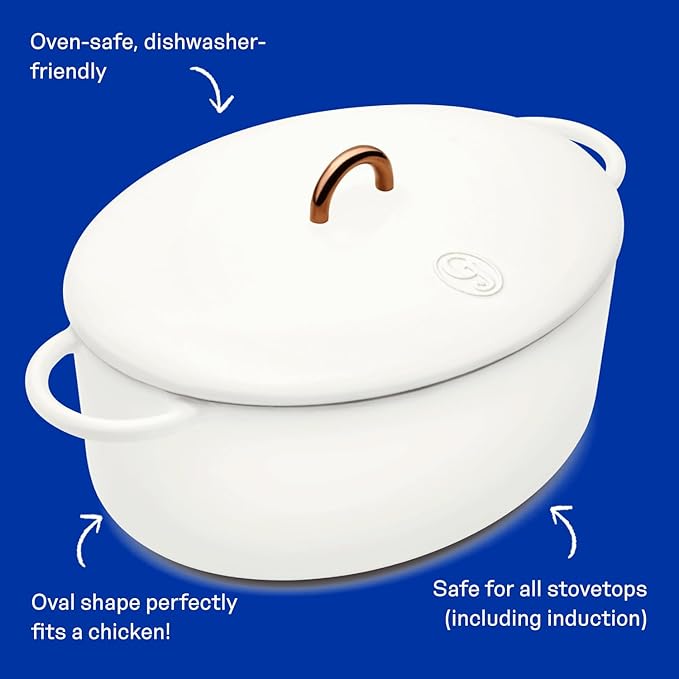 Great Jones Dutchess Cast Iron Dutch Oven Pot With Lid (Salt) - Large 6.75 Quart Size, Dual Handles - All Stovetop Safe - 500째 Dutch Oven For Bread Baking | Dishwasher Friendly
