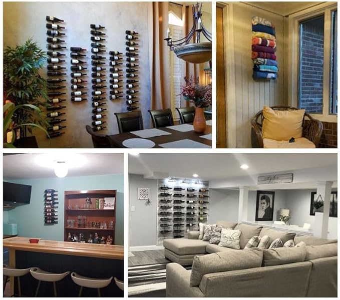Sorbus Wall Mount Wine Rack ??Holds 6 Bottles ??Black Metal Wine Bottle Holder for Wall, Modern Wine Rack for Home Bar, Kitchen
