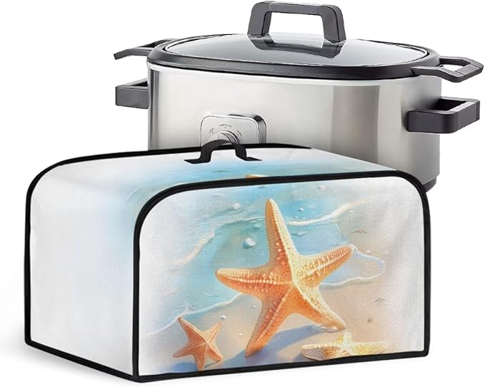 Appliance Cover Water-Proof Oval 6-8 Quart Covers for Slow Cooker Slow Cooker and Crock Pot, Dust Cover with Top Handle and Pockets Beach Starfish Print