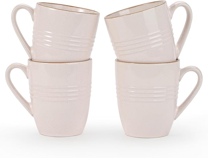 famiware Jupiter Coffee Mugs Set of 4, 14 OZ Coffee Mug, Microwave and Dishwasher Safe, Coffee Cups with Handle for Coffee, Tea, Cocoa, Milk, Light Pink
