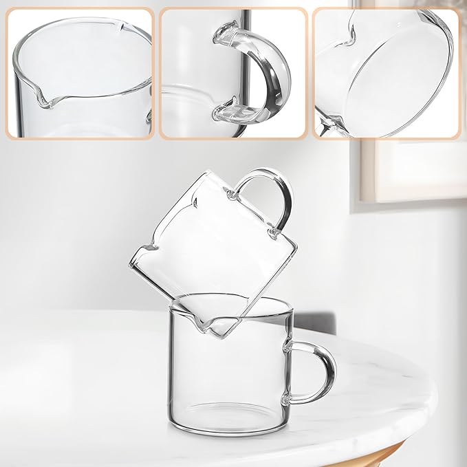 2 Pcs Clear Glass Espresso Cups Small Coffee Mugs with Dual Spout Design for Precise Pouring Portable High Strength Drinking Glasses for Tea and Coffee Enjoyment