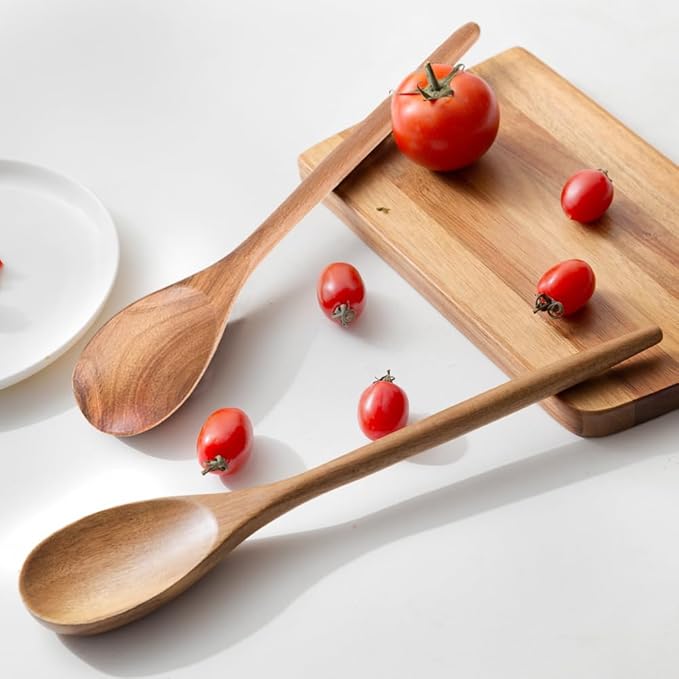 2PCS Acacia Wooden Spoons For Cooking-14 Inch Smooth Finish Cooking Spoons-Comfortable Grip Wood Spoons for Cooking - Non-Stick Cooking Utensils (Cooking Spoons 2pcs)